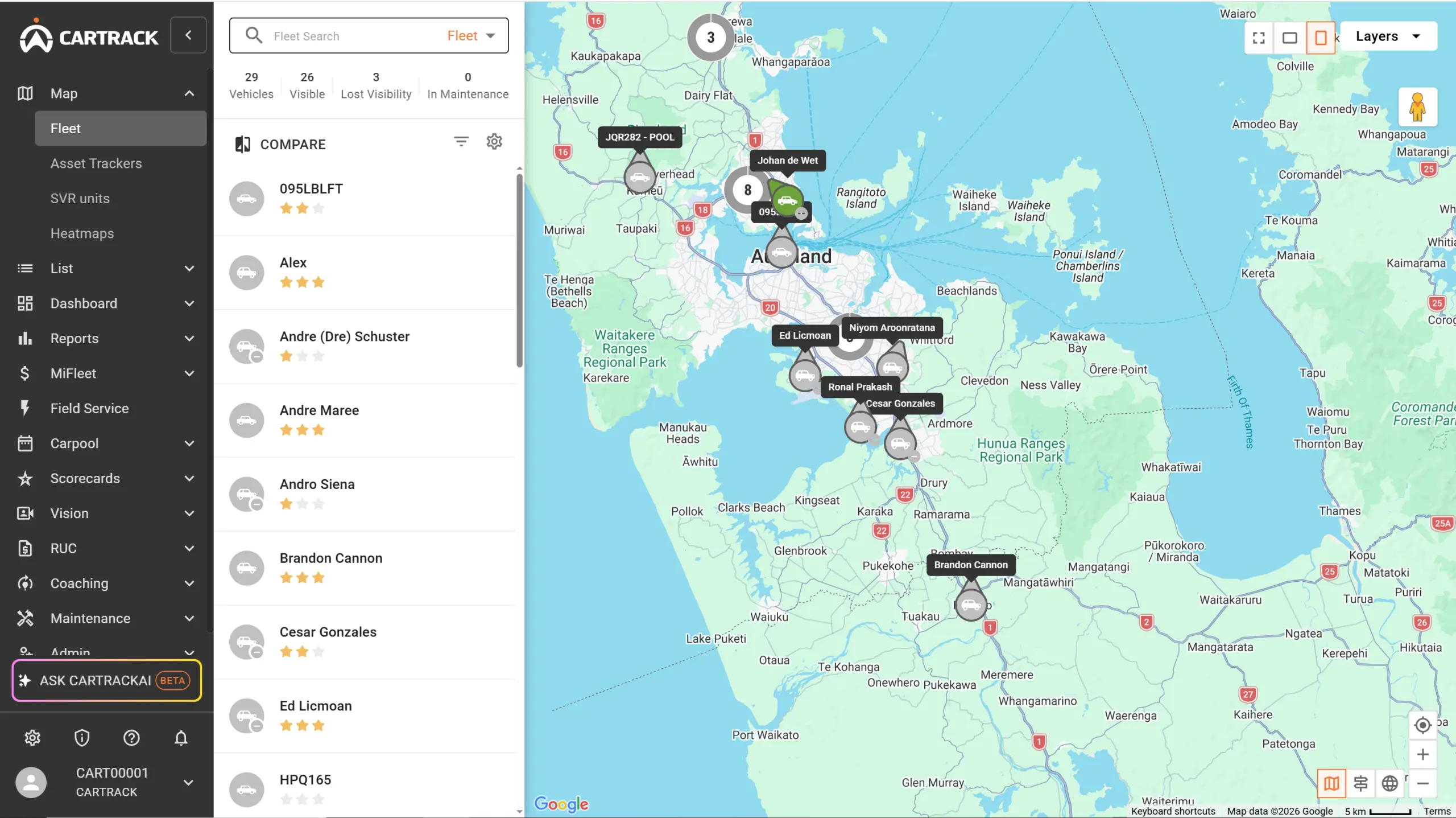 Cartrack fleet dashboard
